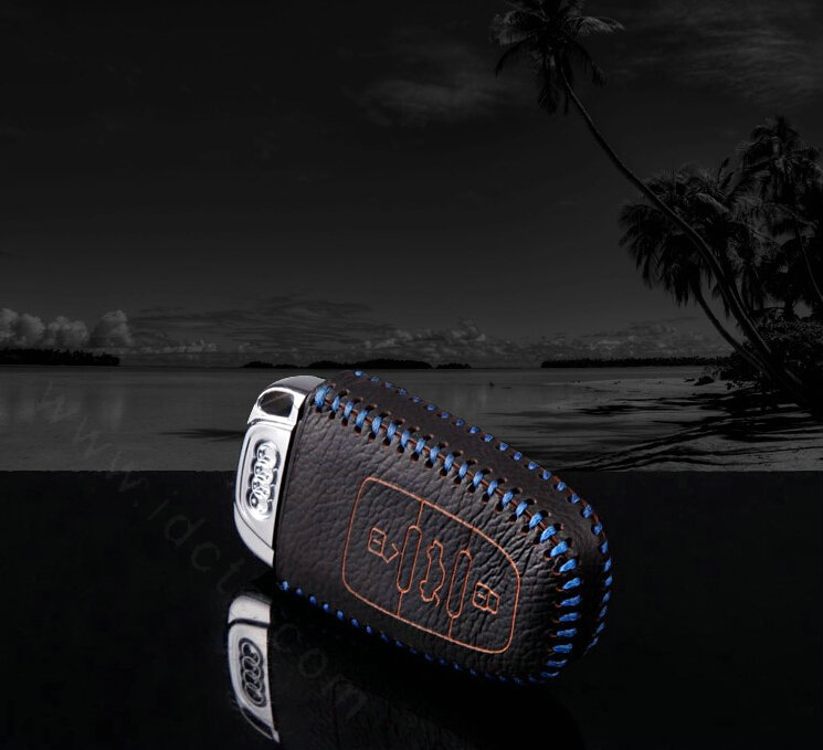 Funky Genuine Leather Key Ring Auto Key Bags Smart for Audi Q5 - Blue